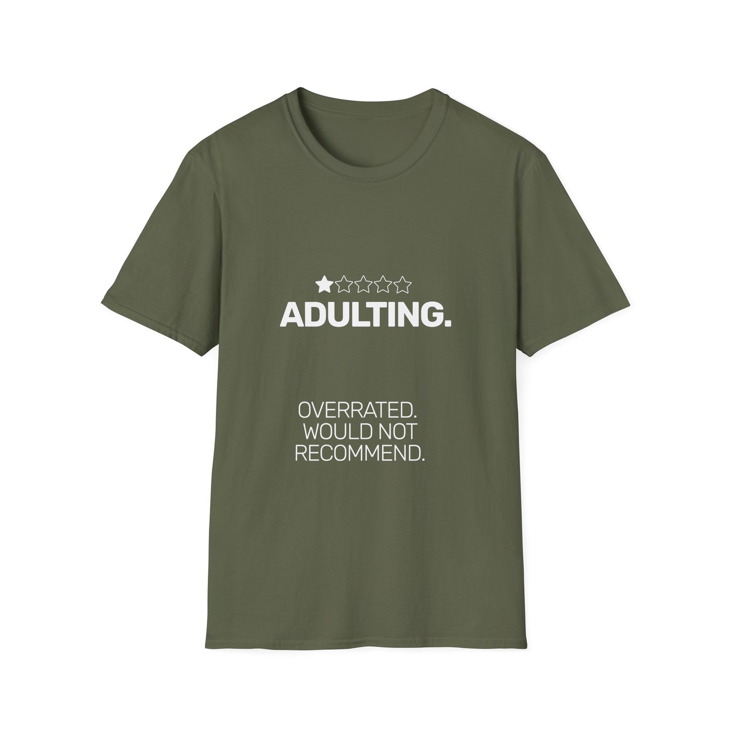 Adulting One Star Review • Premium Quality Unisex T-Shirt • White Text