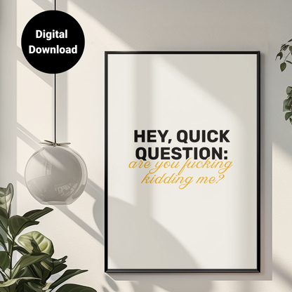 Hey, Quick Question: Are you F**king Kidding Me? • White Background • DIGITAL DOWNLOAD